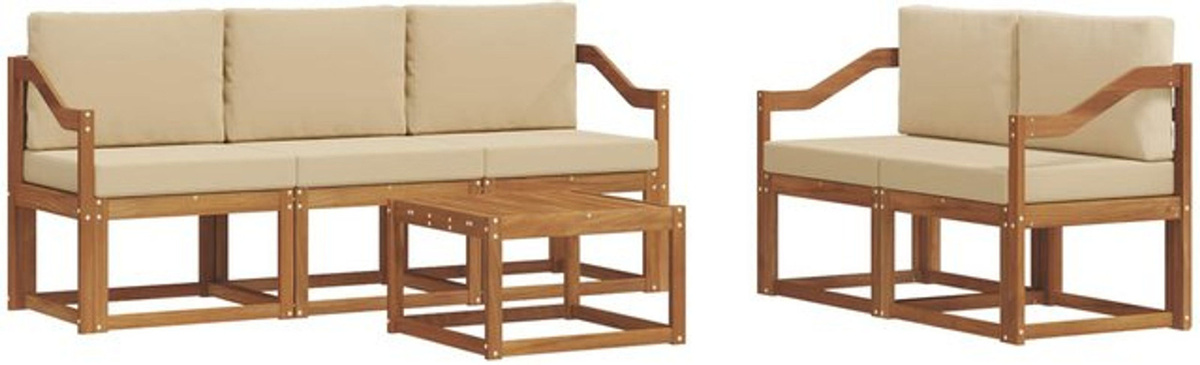 Modernes 6-teiliges Outdoor-Sofagarnitur Loungemöbel Set von vidaXL aus Akazien-Massivholz in Natur und Beige mit Kissen aus Polyester - Bild 1