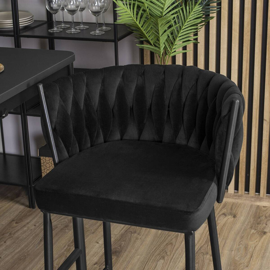 Barhocker WIPMEB FLORES in Schwarz mit Velourstoff und Steppung, B/H/T: 60 x 104,5 x 56 cm - Bild 3