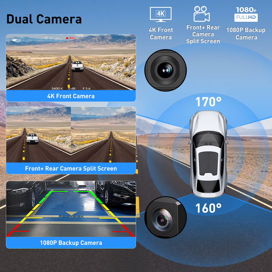 ESSGOO Tragbare 11.3 Zoll 4K CarPlay Anzeige mit Android Auto, Dashcam-Rekorder und Rückfahrkamera, Schwarz, mit GPS, WiFi, Bluetooth und Sprachsteuerung - Bild 3
