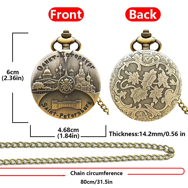 wecin Taschenuhr Halskette Anhänger, Quarz, Bronze, Messing, Unisex - Bild 4