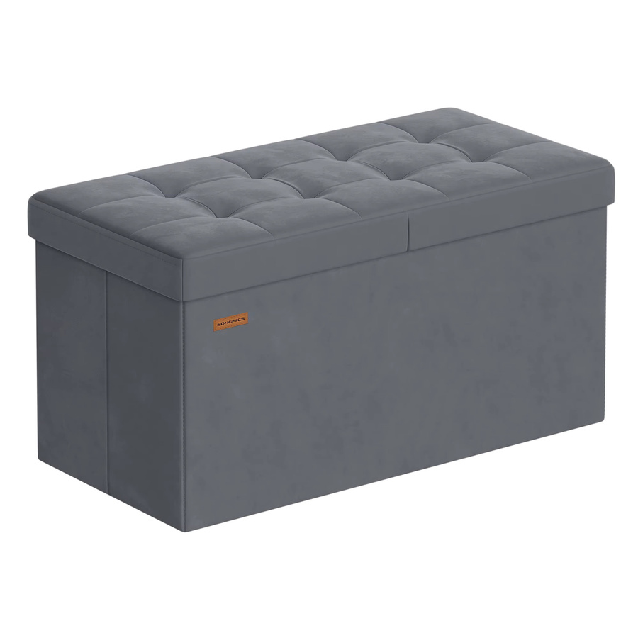 SONGMICS Sitztruhe mit Deckel und Stauraum aus Samt in Grau, B/H/T: 76 x 38 x 38 cm - Bild 3