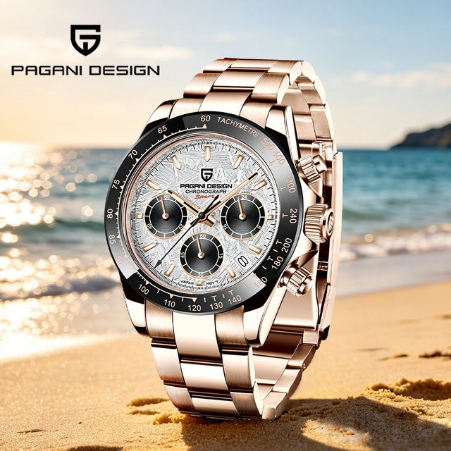 Pagani Design Chronograph, Quarz, Edelstahl, Gold, Weiß, Herren - Bild 1