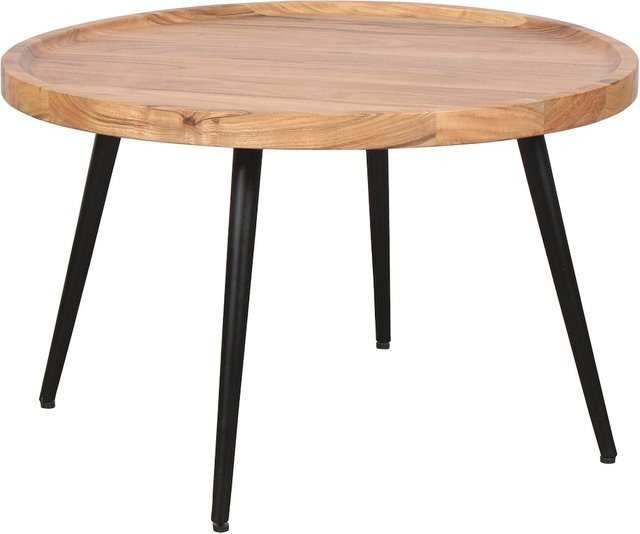 byLIVING Couchtisch ROMY aus massivem Akazienholz, rund, schwarz/braun, Breite: 75 cm - Bild 1