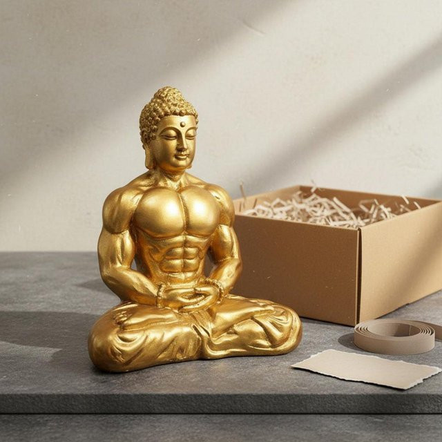 Muskel-Buddha-Ornament von homyl, kreative muskulöse Buddha-Statue aus Harz in Silber für Fitness-Enthusiasten und Bodybuilder - Bild 1