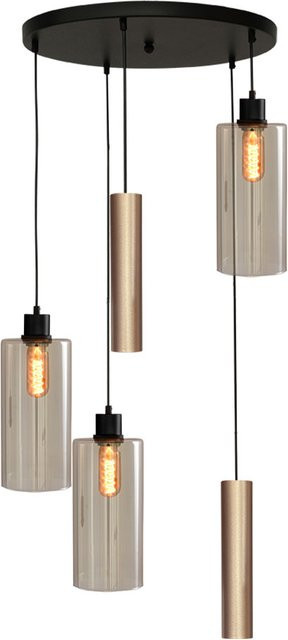 Masterlight Ortona 3/2 Pendelleuchte 5-flammig rund in Gold matt und Schwarz matt mit Glas-Elementen - Bild 1