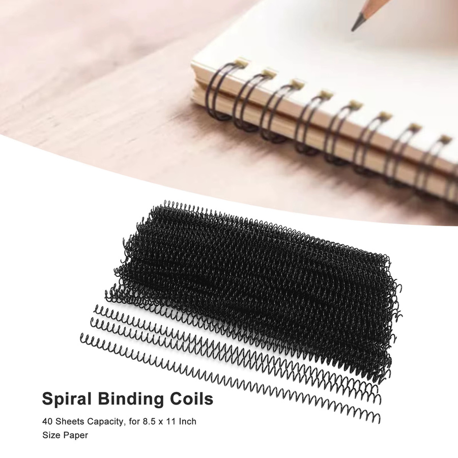 100 Stück Spiralbindespulen aus Kunststoff in Schwarz, 48 Schlaufen, 4:1 Teilung für A4-Papier, Durchmesser: 8 mm, Kapazität: 40 Blatt - Bild 2