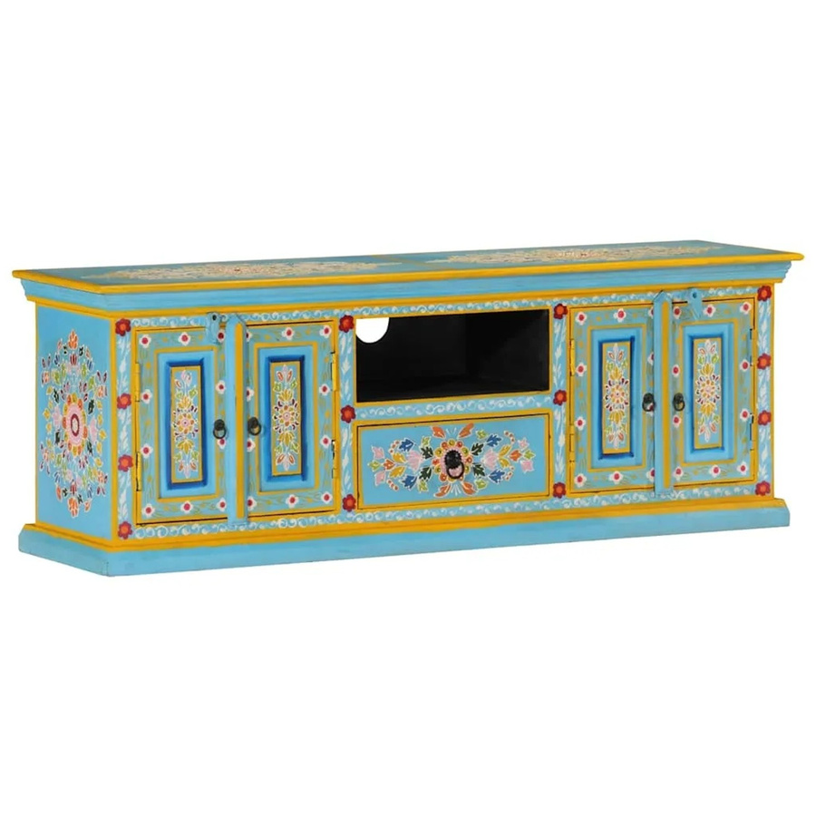 vidaXL TV-Schrank aus Mangoholz in Blau im Retro-Design B/T/H: 110 x 30 x 40 cm - Bild 2