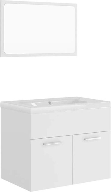 vidaXL Badmöbel-Set Weiß aus Holzwerkstoff und Keramik mit Waschbeckenunterschrank, Einbaubecken und Spiegel, modern, B: 60,0 cm, T: 38,5 cm, H: 46,0 cm - Bild 1