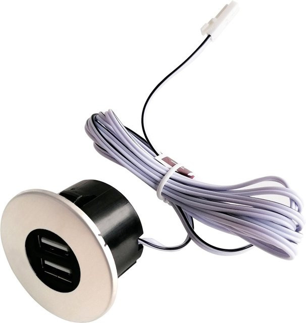 kalb Einbau USB-Hub 12V mit USB-A und USB-C in Edelstahl Silber für Möbel und Tischplatten - Bild 1