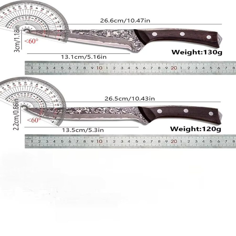 PLYS Damaststahl-Knochenschneidemesser Set aus geschmiedetem Hochkohlenstoffstahl mit Holzgriff für Fleisch und Fisch - Bild 5