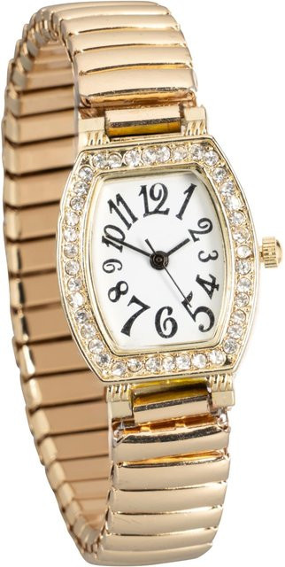 Wedolina Stretch-Armbanduhr, Analoguhr, Weiß, Gold, Kristall, Damen - Bild 1