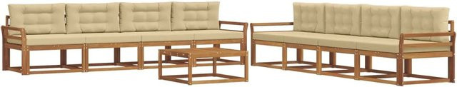 vidaXL Outdoor-Sofagarnitur aus Akazienholz in L-Form, 9-teiliges Set in Natur und Beige mit Polsterkissen und Tisch - Bild 1
