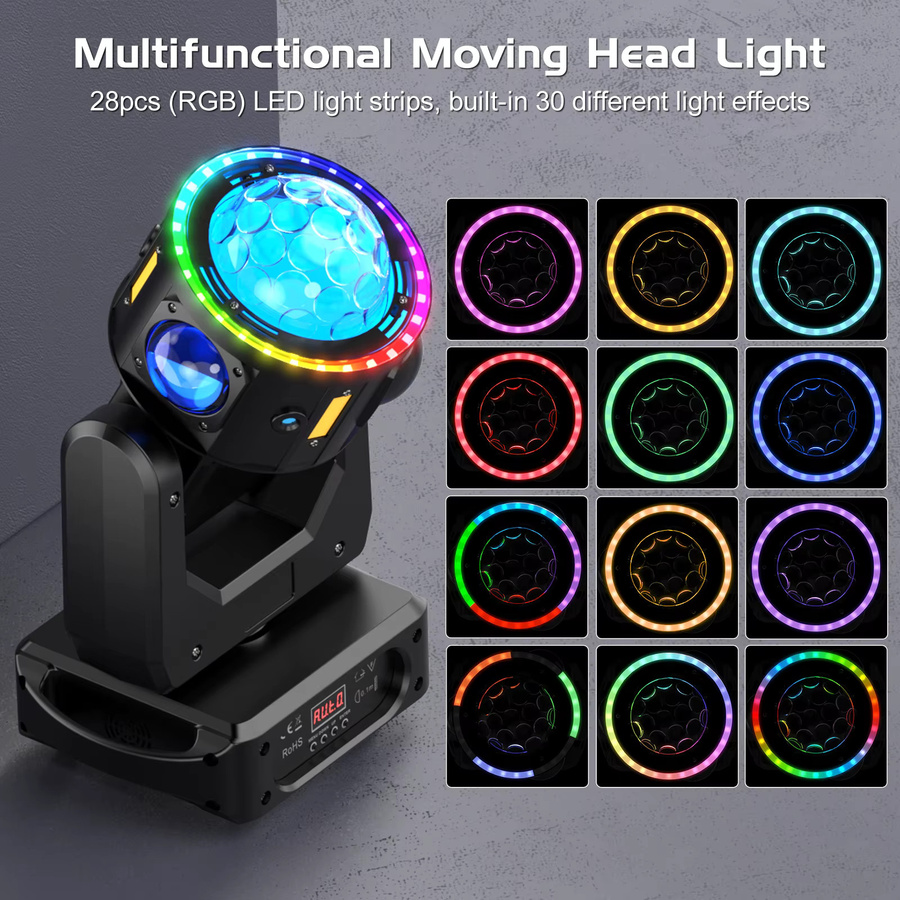Yiflamefly 3-Achsen Beam Moving Head Licht mit RGBW LED Farbmischung und Lichtstreifen in Schwarz - Bild 4