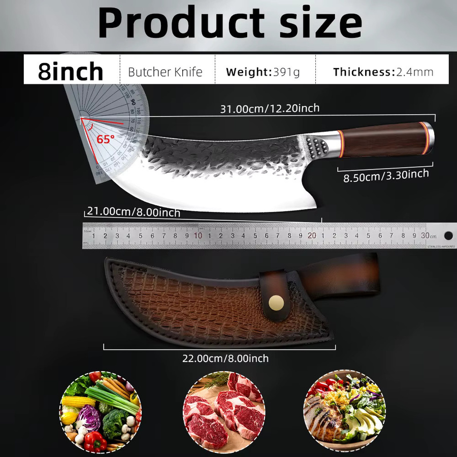 MYVIT Chef Metzger Hackmesser aus geschmiedetem High Carbon Stahl mit Holzgriff in Rot und Silber - Bild 6