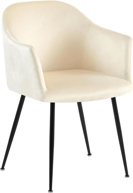 DELUKE Esszimmerstuhl CILIS in Creme mit Samtbezug und Armlehnen, B/T/H: 57 x 58 x 80 cm - Bild 1