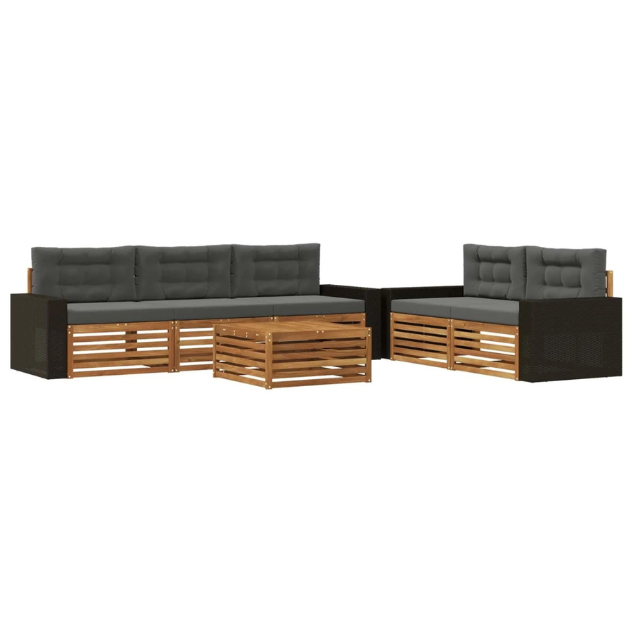 vidaXL Outdoor-Sofagarnitur aus Akazienholz in Natur und Anthrazit, 6-teiliges Set mit Tisch und Polstern - Bild 2