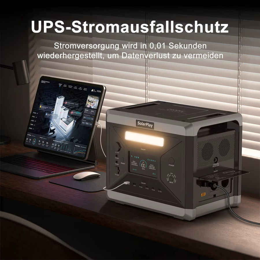 SOLARPLAY Tragbares Kraftwerk mit 2160Wh LiFePO4-Batterie und 2400W Leistung in Grau - Bild 5