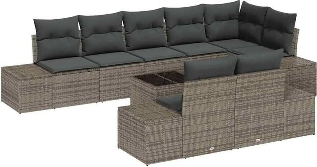 vidaXL Gartensofa-Set aus Polyrattan in Grau mit L-Form, Ecksofa, Couchtisch und integriertem Sitzkissen-Speicher - Bild 1