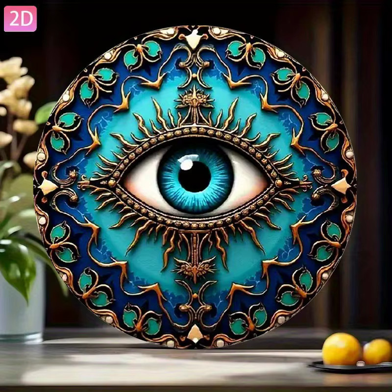 HELLOYOUNG Evil Eye Metall-Wandkunst in Blau, rundes Aluminiumschild im griechischen Retro-Design für Garten und Zuhause - Bild 3