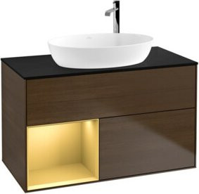 V&B Waschtischunterschrank Finion 100 Wandbeleuchtung in Blau und Walnuss - Bild 1