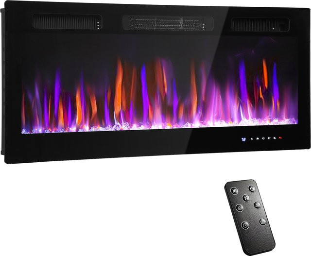 HOMCOM Elektrokamin mit Heizung in Schwarz, 1800W Wandkamin mit 12 farbigen 3D Flammeneffekten, Fernbedienung und Thermostat - Bild 1