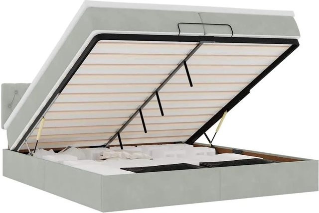 vidaXL Ottoman-Bett mit Matratze aus Samt in Hellgrau mit LED-Beleuchtung und USB-Anschluss B/T: 200 x 200 cm - Bild 1