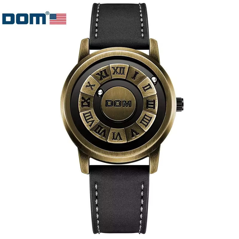 DOM Herren-Quarzuhr, Messing, Bronze, Lederarmband - Bild 2
