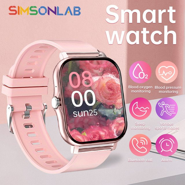 SIMSONLAB Smartwatch mit 1,44 Zoll HD-Bildschirm, Blutsauerstoff- und Blutdruckmessung, Schlafüberwachung und Bluetooth-Anruffunktion in Pink - Bild 1