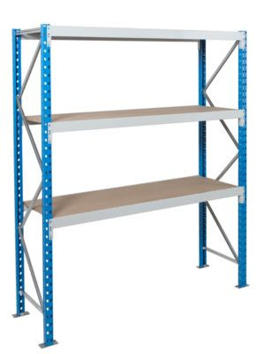 Weitspannregal Epsivol von ManOrga, 3 Ebenen, Metall und Holz, Blau/Grau, B/T/H: 225 x 100 x 200 cm - Bild 1