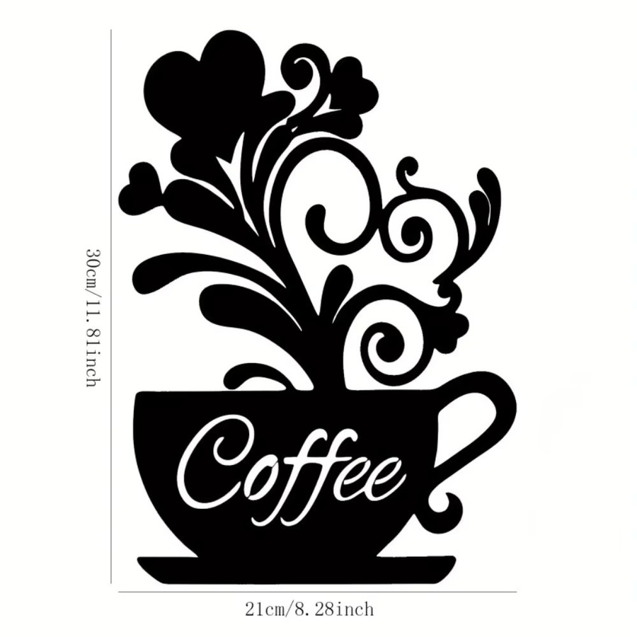 CIFBUY Wanddekoration aus Eisen mit Kaffeetassen-Motiv und floralem Design in Schwarz, B/H: 30,0 x 30,0 cm - Bild 3