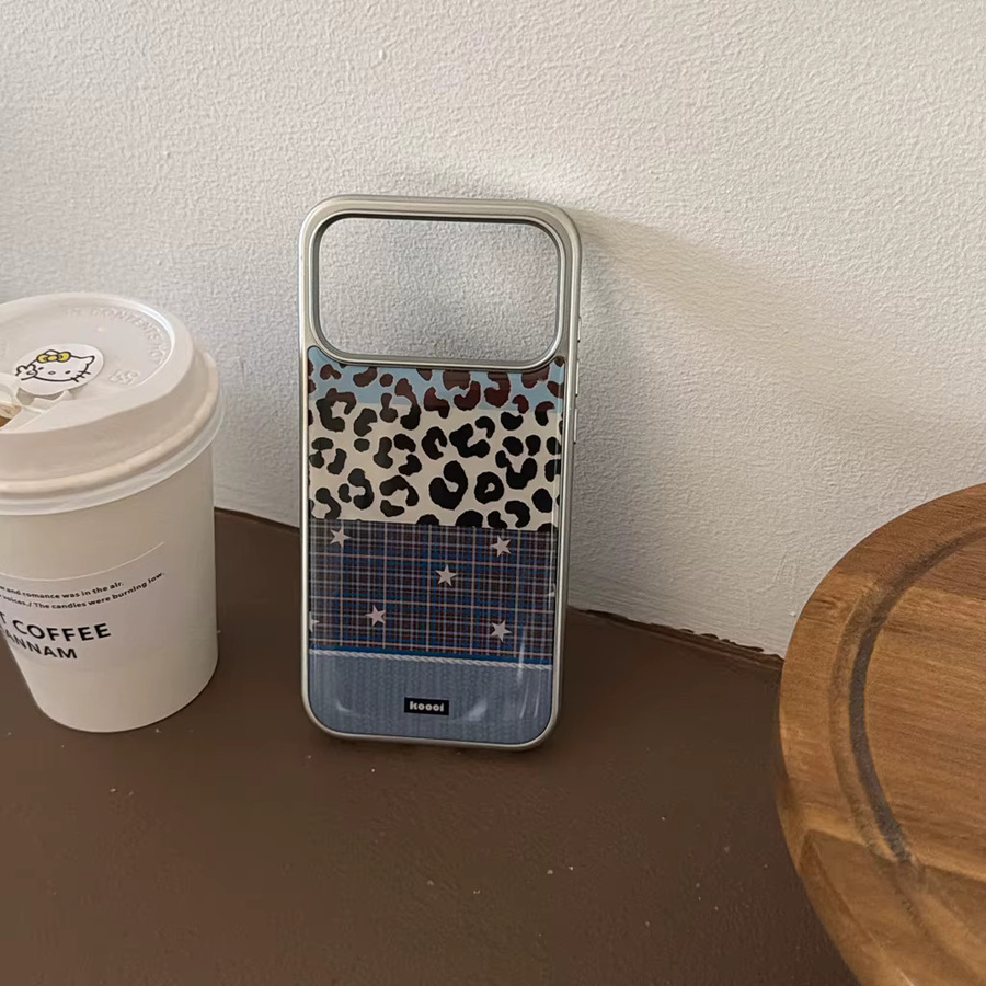 Handyhülle mit Leopardenmuster, Gittermuster und Sternen in Silber für iPhone 17 16 15 14 Pro Max, Multicolour - Bild 5