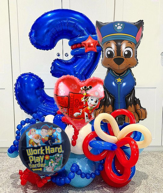 Paw Patrol Chase Hund Ballon Set für Kinder Geburtstag Dekoration in Blau aus Aluminium und Latex - Bild 1