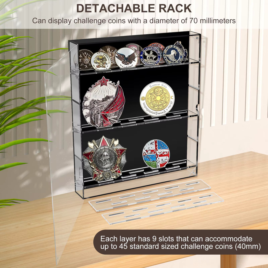 Fünfschichtiger Acryl-Präsentationsständer als transparenter Abzeichen-Organizer und Münzvitrine mit magnetischem Türdekor - Bild 4