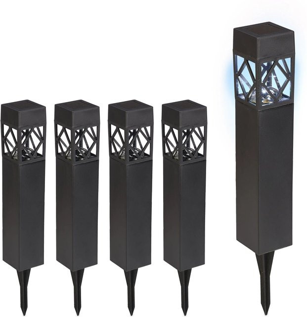 Relaxdays LED Solarlampen Set 5er Pack in Schwarz aus Kunststoff mit Dämmerungssensor und Erdspieß, Höhe: 41 cm, Breite: 6 cm, Tiefe: 6 cm - Bild 1