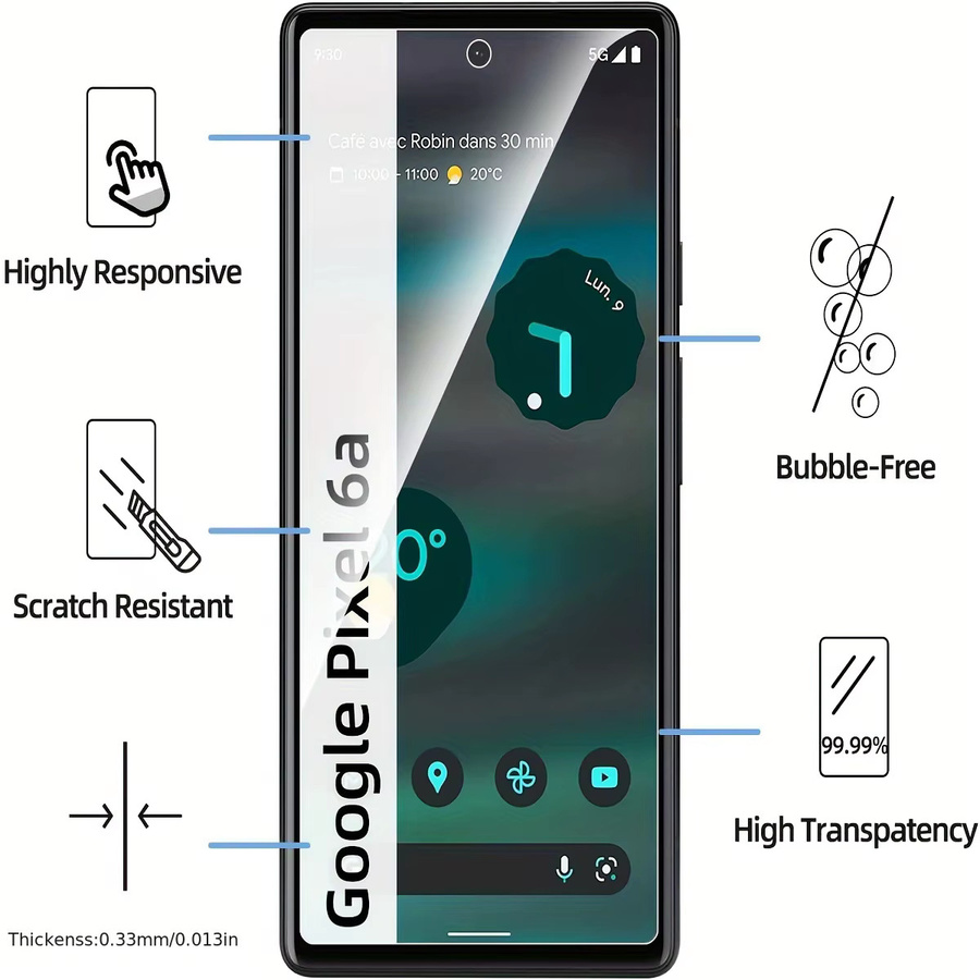 3er-Set Displayschutzfolien aus gehärtetem 9H Glas für Google Pixel 9, 9 Pro, 8, 8A, 8 Pro, 7, 7A, 6, 6A in Transparent - Bild 4