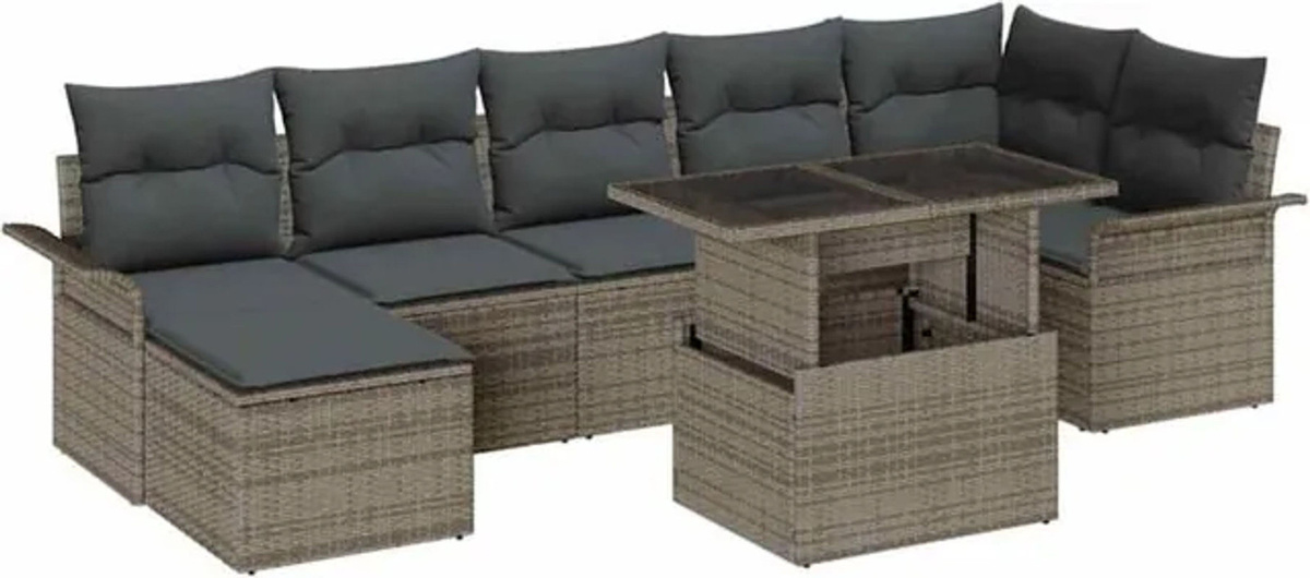 Vidaxl Garten-Sofa-Set aus Poly-Rattan mit Kissen und integriertem Stauraum in Grau - Bild 1