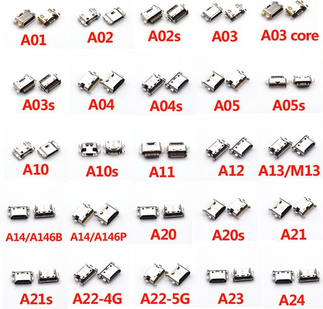 10er Set USB-C Lade-Port Dock Connector in Silber für Samsung A01 A02 A02s A03s A03 Core A04 A05 A05s A10 A10s A11 A12 A21s A20s - Bild 1