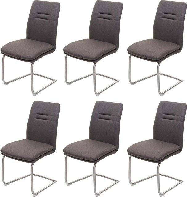 CHEFGASTRO Esszimmerstuhl 6er-Set Freischwinger aus Stoff und gebürstetem Edelstahl in Grau-Braun, H 92 cm x B 47 cm x T 57 cm, Sitzhöhe 49 cm - Bild 1