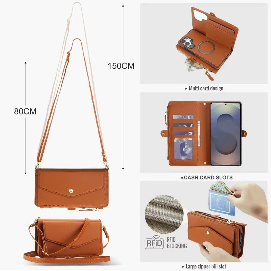 Magnetische Crossbody Brieftasche mit abnehmbarem Kartenhalter und Telefonabdeckung für Samsung Galaxy S25 Ultra S24 Plus S23 A16 A36 A56 A55 A35 A15 in Schwarz oder Braun - Bild 6