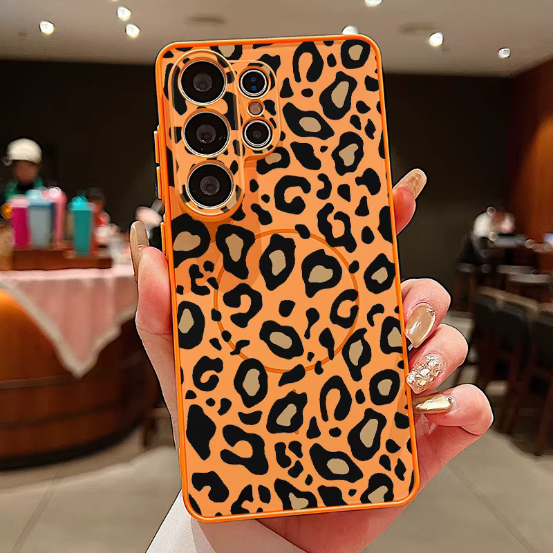 Magnetische Handyhülle mit Leopardenmuster für Samsung Galaxy S25 S26 Ultra Edge S24 S23 FE A17 A56 A37 A16 A55 A15 A36 A55 in Orange - Bild 3