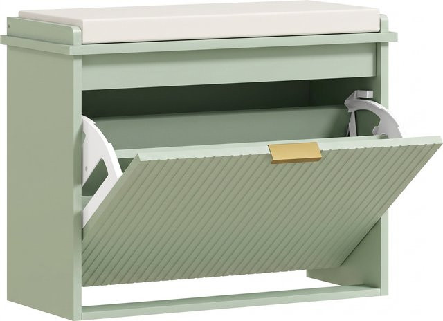 HOMCOM Schuhbank mit gepolstertem Sitzkissen und klappbarem Schubfach in Grün, B/T/H: 62 x 26 x 47,5 cm - Bild 1