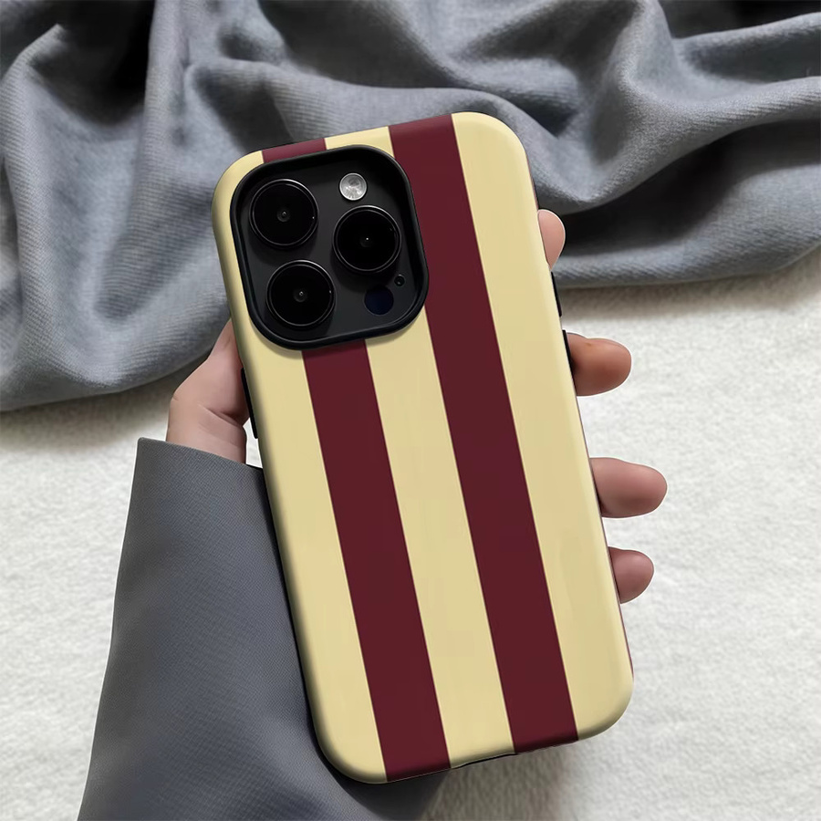 Potdemiel Handyhülle mit Streifen-Design in Burgunderrot und Beige für iPhone 17, 16, 15, 14, 13 Pro Max Plus mit doppellagiger Rückseite - Bild 4