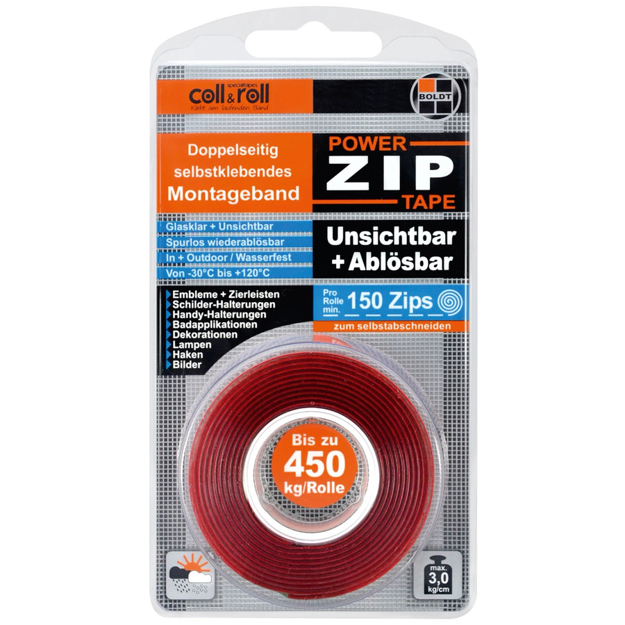 Boldt TurboZip Turbocoll Montageband, transparent, doppelseitig und ablösbar, Länge: 1,5 m - Bild 2