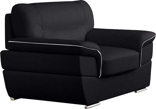 Vente-unique Sessel Thibault mit gerader Rückenlehne und Armlehnen in Schwarz aus Leder und Kunstleder, Höhe: 115 cm - Bild 1
