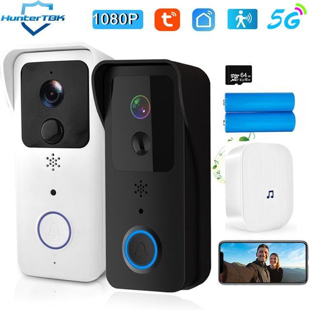 HunterTBK Tuya Smart Video Türklingel mit 1080P Kamera, 5G und 2,4G WiFi, wasserdicht, Schwarz - Bild 1