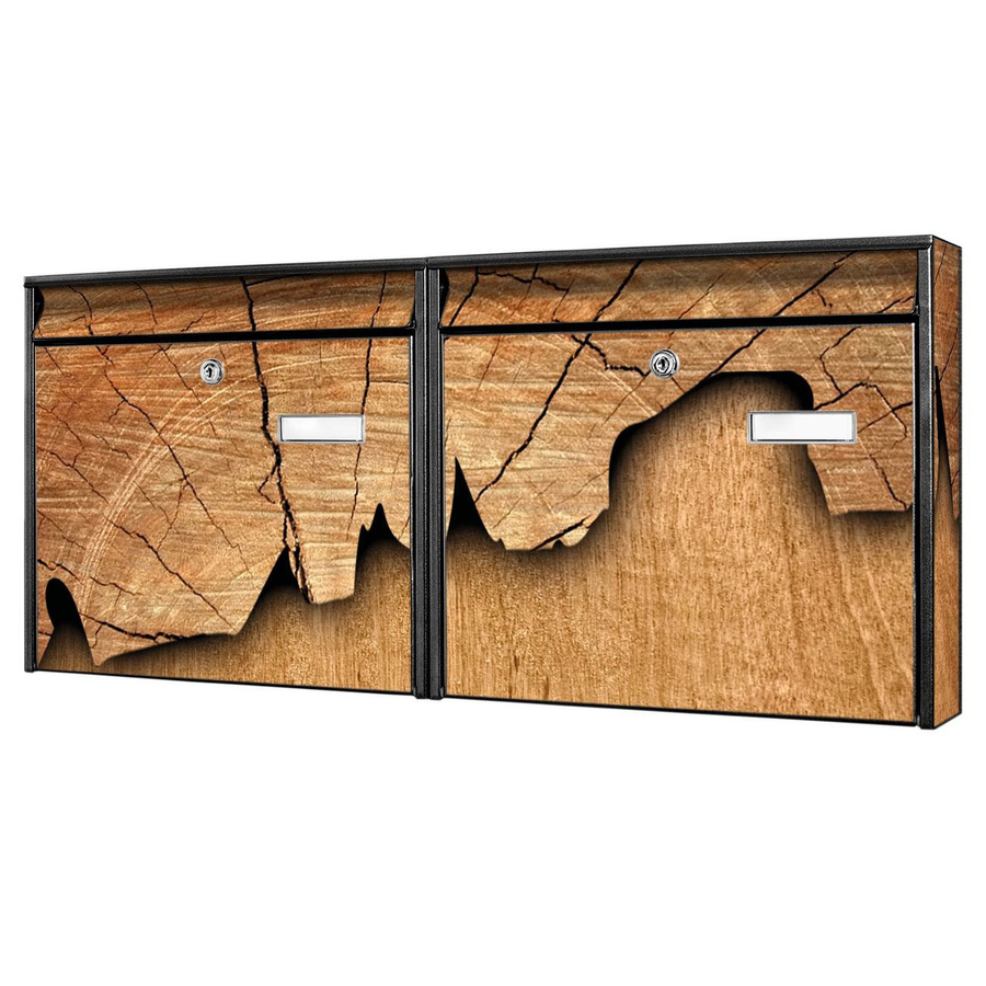 banjado Burg Wächter Briefkastenanlage für Mehrfamilienhäuser, schwarz und braun, verzinkt und lackiert, mit Holzmotiv, H x B x T: 72,5 x 32,2 x 10 cm - Bild 1