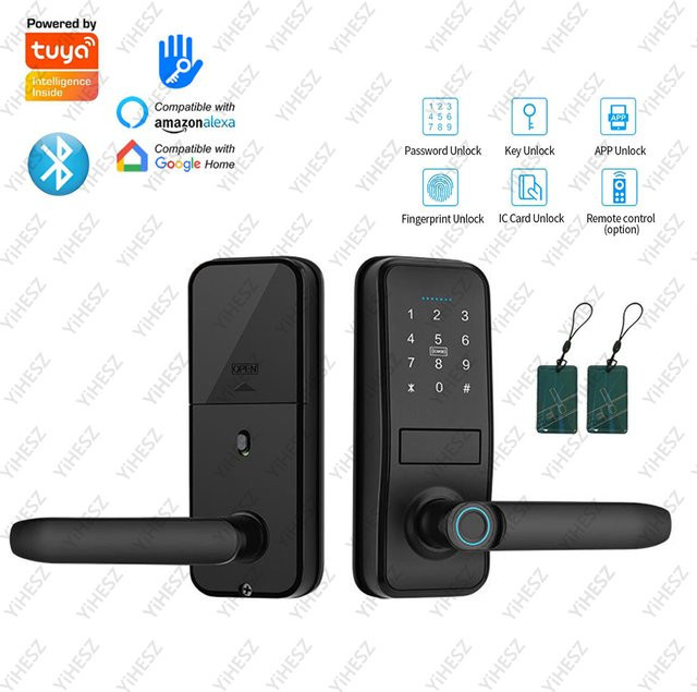 Tuya TTlock Smart Türschloss mit Fingerabdruck, Passwort, IC-Karte und App-Fernsteuerung in Schwarz oder Silber - Bild 1