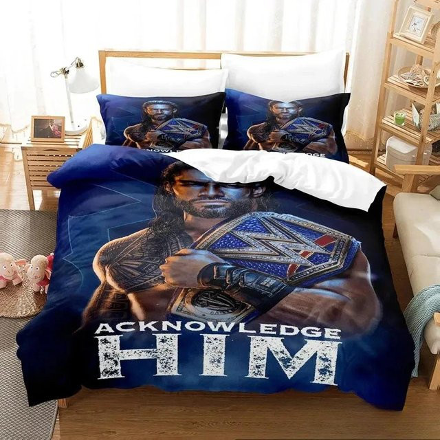Bettwäsche-Set Roman Reigns von Binchi Fitness mit 3D-Druck, Blau, bestehend aus Bettbezug und Kissenbezug, B/H: 133 x 70 cm - Bild 1