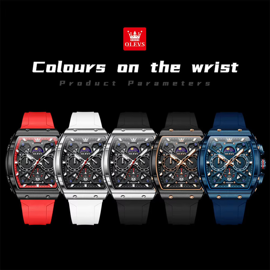 OLEVS Chronographen-Armbanduhr, Quarz, Silikon, Schwarz, Herren - Bild 5