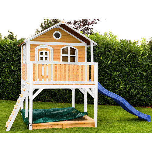 Axi Marc Spielhaus aus Holz in Braun-Weiß mit blauer Rutsche, B/H/T: 432 x 293 x 212 cm - Bild 2